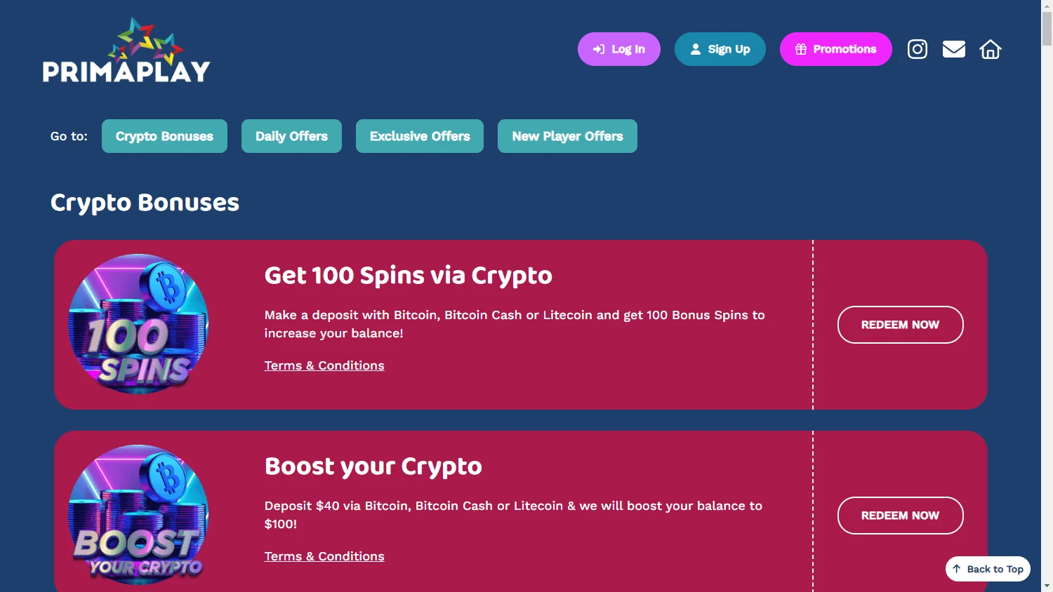 Current Primaplay bonus offers